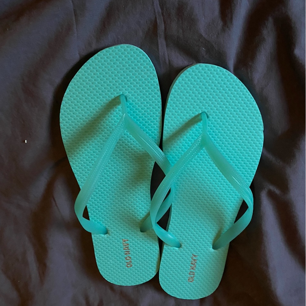 Mint green flip flops
